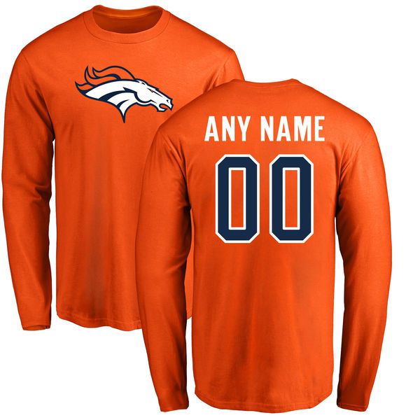 Men Denver Broncos NFL Pro Line Orange Any Name and Number Logo Custom Long Sleeve T-Shirt->->Sports Accessory